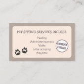 Carte de visite pour garde d'animaux (Dos)