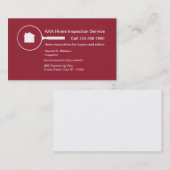 Carte de visite pour inspection de maison (Devant / Derrière)