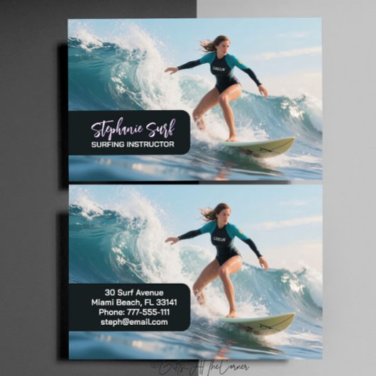 Carte de visite pour instructrice de surf