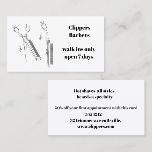 Carte de visite pour le coiffeur ou le coiffeur (Devant / Derrière)