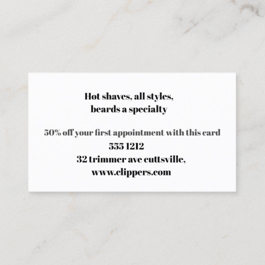 Carte de visite pour le coiffeur ou le coiffeur (Dos)