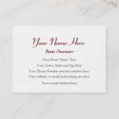 Carte De Visite Pour le piano, voix, professeurs de musique, (Dos)