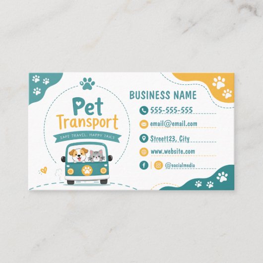Carte de visite pour le transport d'animaux de com (Devant)