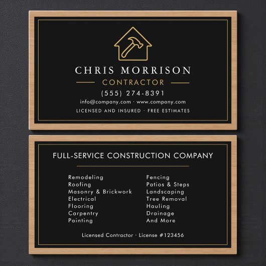 Carte de visite pour l'entreprise de construction