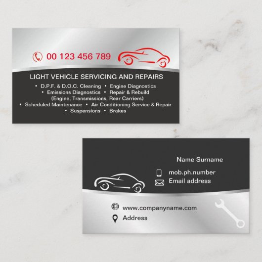 Carte de visite pour les services Auto (Devant / Derrière)