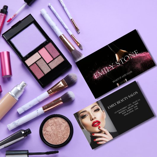 Carte de visite pour maquillage cheveux noir et bl