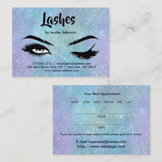 Carte de visite pour rendez-vous de cils (Devant / Derrière)