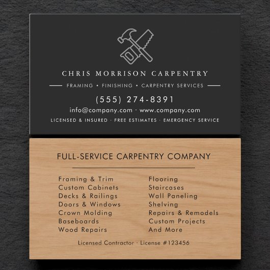 Carte de visite pour service de menuiserie moderne