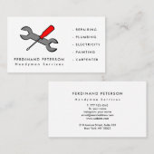 Carte de visite pour services de bricolage à domic (Devant / Derrière)