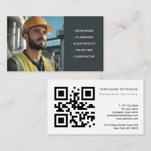 Carte de visite pour services de bricolage avec ph (Devant / Derrière)