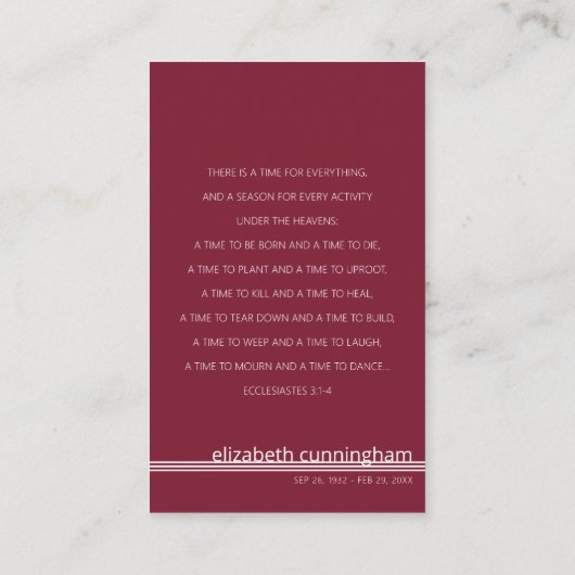 Carte De Visite Pour toujours dans nos coeurs Photo Funeral Card (Dos)