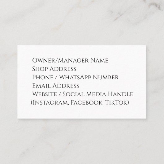 Carte de visite pour Vêtements Boutique - Moderne, (Dos)