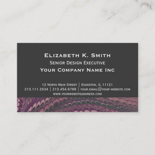 Carte De Visite Pourpre antique démodé élégant marbré (Devant)
