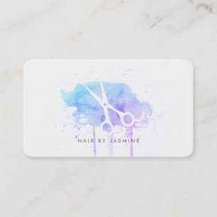 Carte De Visite pourpre bleu de styliste en coiffure d'aquarelle