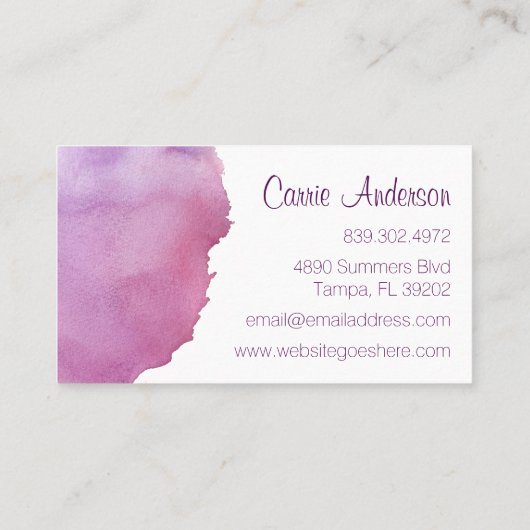 Carte de visite pourpre d'aquarelle de gradient (Dos)