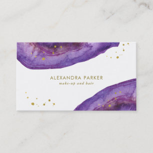 Carte De Visite Pourpre d'aquarelle et or Geode de Faux