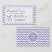 Carte De Visite Pourpre de monogramme de Chevron rétros et blanc (Devant / Derrière)