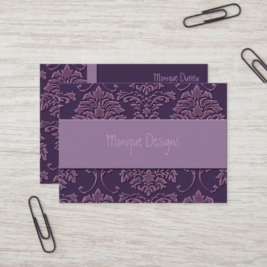 Carte De Visite Pourpre foncé de Damas/Lavande (Devant/Arrière en situation)