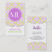 Carte De Visite Pourpre lilas de damassé élégante d'arabesque (Devant / Derrière)