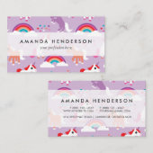 Carte De Visite Pourpre mignon d'arc-en-ciel de licorne (Devant / Derrière)