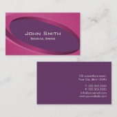 Carte de visite pourpre moderne de rédacteur (Devant / Derrière)