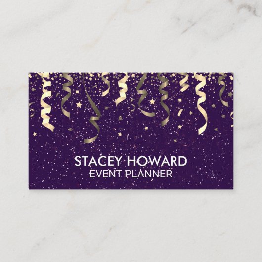 Carte De Visite Pourpre | Parti Popper et Confetti (Devant)