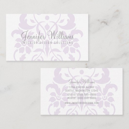 Carte de visite pourpre subtil Damask (Devant / Derrière)