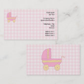 Carte De Visite Poussette de bébé. Rose et jaune sur le contrôle (Devant / Derrière)