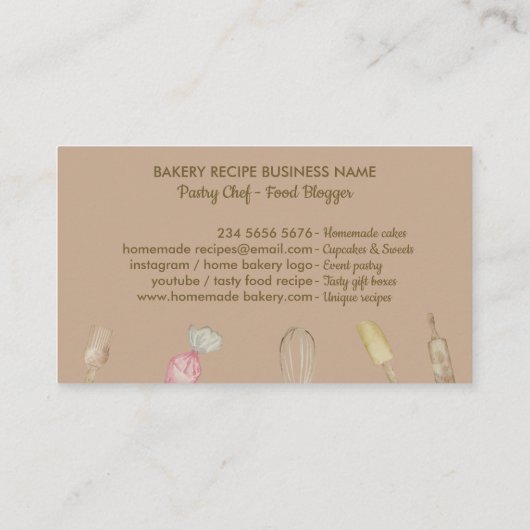 Carte De Visite Poussière Boulangerie Poussière Cake Maker Cupcake (Dos)