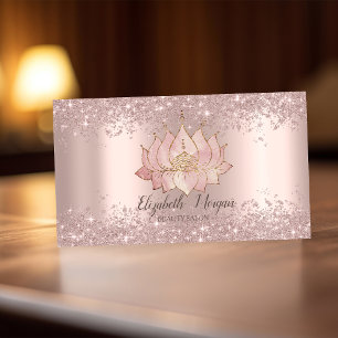 Carte De Visite Poussière de Paillettes Rose Or Luxe Fleur de Lotu
