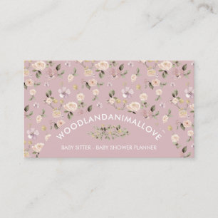 Carte De Visite Poussière rose Motif Botanique Baby Sitter