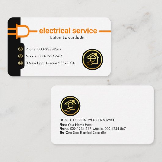 Carte De Visite Power Plug Electrical Supply Line (Devant / Derrière)