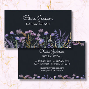 Carte De Visite Prairie de fleurs sauvages violettes à l'aquarelle