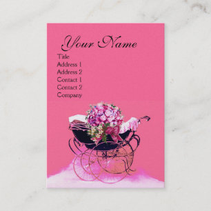 Carte De Visite PRAM vintage AVEC BABY SHOWER FLEURS, papier perlé