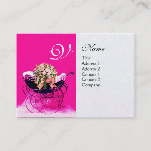 Carte De Visite PRAM vintage AVEC BABY SHOWER FLEURS, papier perlé