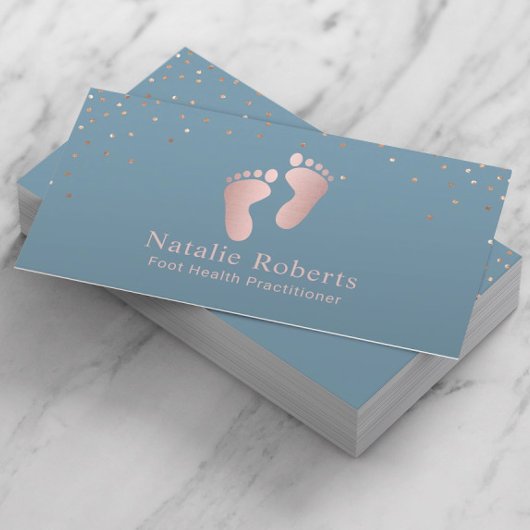 Carte De Visite Praticien de soins de pieds Rose Gold Dusty Blue