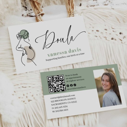 CARTE DE VISITE PREGNANCY LINE ART DOULA BIRTH WORKER QRCODE PHOTO