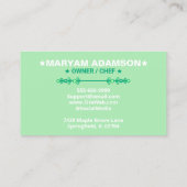 Carte De Visite Premade Rolling Pin Logo | White Mint Green Bakery (Dos)