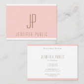 Carte De Visite Premier Monogramme Blush Pink Gold Texte Moderne (Devant / Derrière)