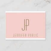 Carte De Visite Premier Monogramme Blush Pink Gold Texte Moderne (Devant)