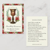 Carte De Visite Première communion Jésus Chalice Prière Rose (Devant / Derrière)