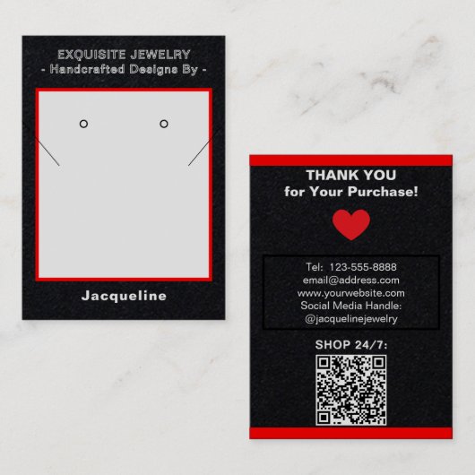 Carte De Visite Premium Black Red Necklace Earrings QR  (Devant / Derrière)