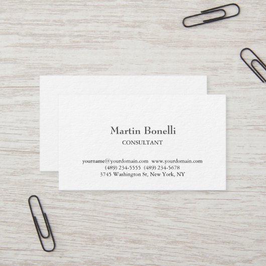 Carte De Visite Premium Épais Unique Classique Simple Blanc (Devant/Arrière en situation)