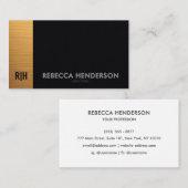 Carte De Visite Premium Gold Black Leather & White Back Monogram (Devant / Derrière)