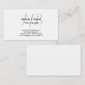 Carte De Visite Premium Lin Modern Grey Monogram Blanc (Devant / Derrière)