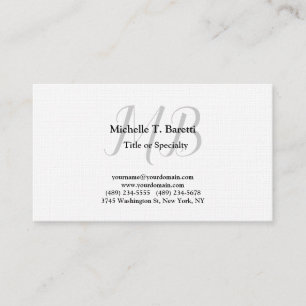 Carte De Visite Premium Lin Modern Grey Monogram Blanc