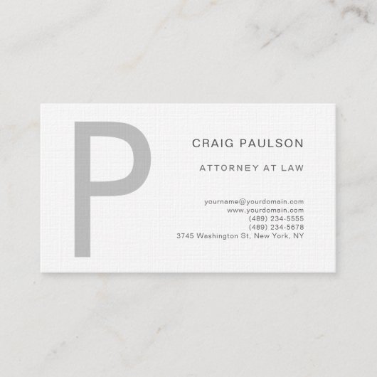 Carte De Visite Premium Linen Monogramme Attorney at Law Modern (Devant)
