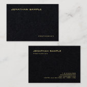 Carte De Visite Premium noir élégant Modèle moderne texte or (Devant / Derrière)