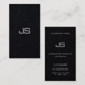 Carte De Visite Premium Noir Moderne Monogramme vertical Excellent (Devant / Derrière)