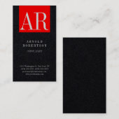Carte De Visite Premium Noir Rouge tendance Monogram Plain (Devant / Derrière)